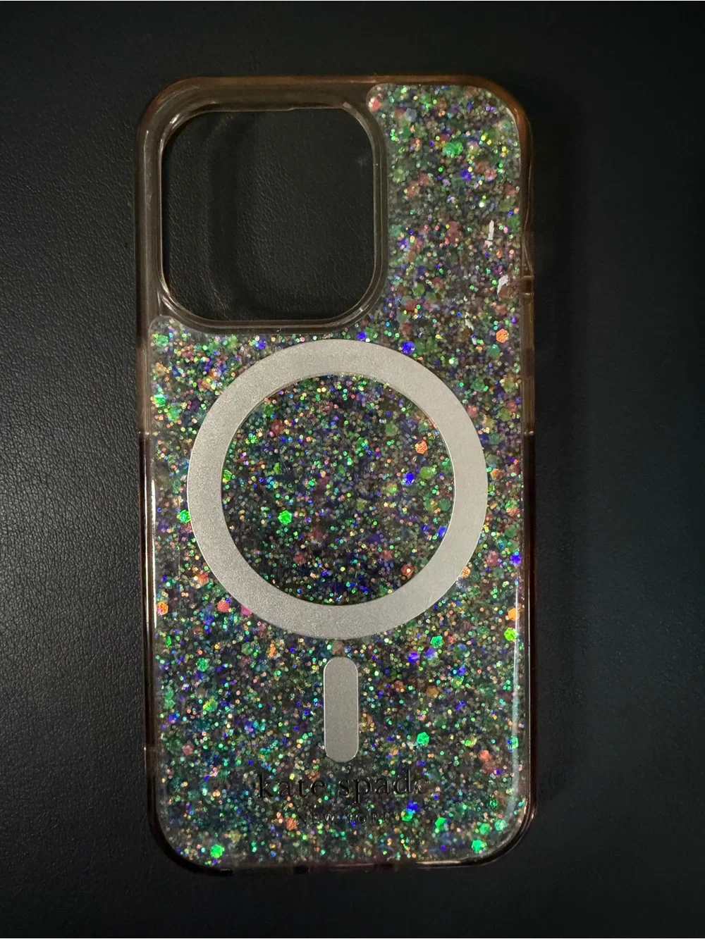 iPhone 15 Pro, Kate Spade, Glitter MagSafe-Compatible Clear - Silver Holographic